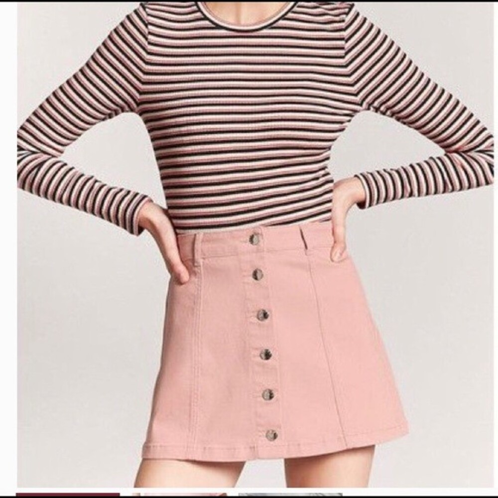 Forever 21 Button Down Jean Skirt Pink Size 24 NWT New with Tags Cotton